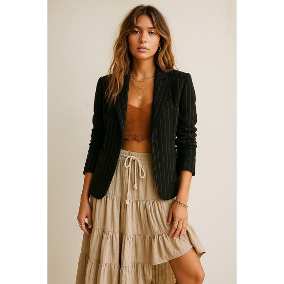 Lorena Antoniazzi Jackets & Blazers - Lorena Antoniazzi Black & Gold Pinstripe Virgin Wool Blazer – Size 40 (US 6-8)